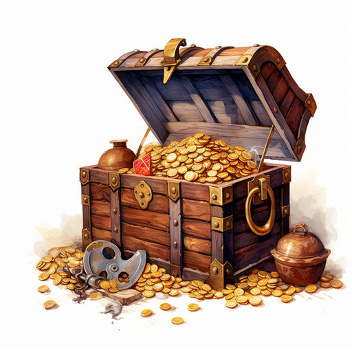 Treasure chest clipart in the style of oil painting, on a white background