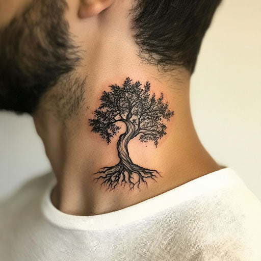 Beautiful flat tattoo sketch of stylized tree on white background