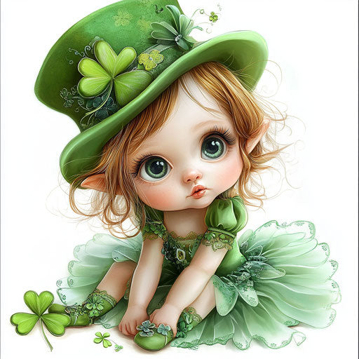 St. Patrick's Day baby girl with big eyes in green hat and tutu