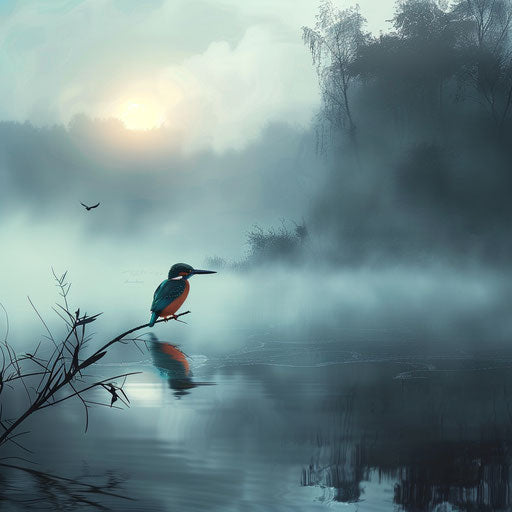 Kingfisher in a peaceful morning scene