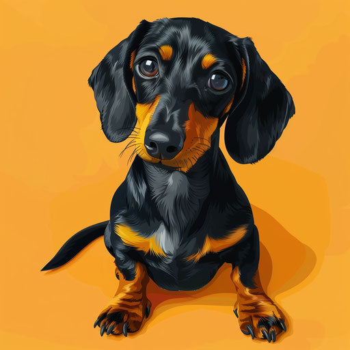 Dachshund clipart in photo realistic style with flat random color background