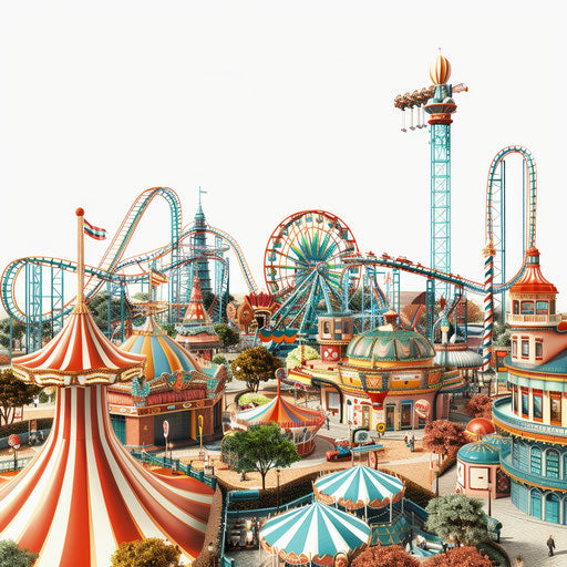 Realistic amusement park clipart on flat white background