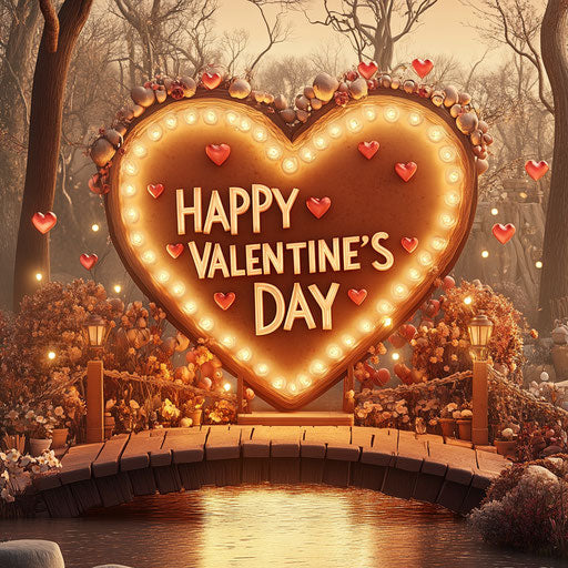 Large heart-shaped illuminated sign with inscription