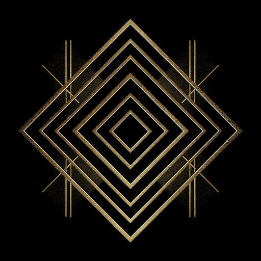 Art Deco company logo with black and gold geometric patterns
