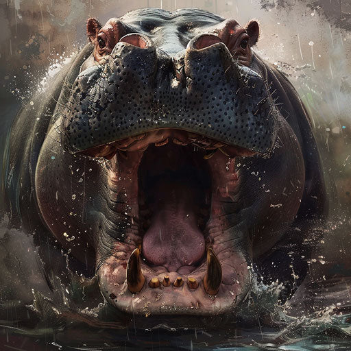 Roaring hippo with open mouth