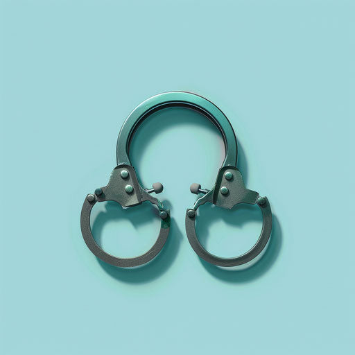 Realistic handcuffs on serene aqua background