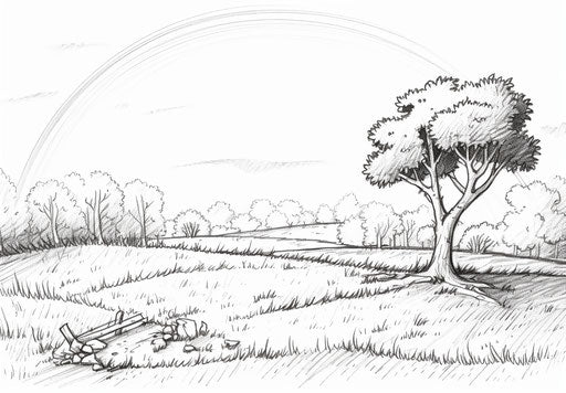 Drawing of a rainbow bringing joy to an empty land