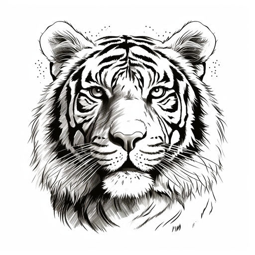 Portrait of tiger sketched in black & white vector isolated