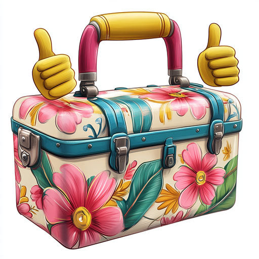 Humorous caricature of a toolbox with human characteristics and exaggerated full lips