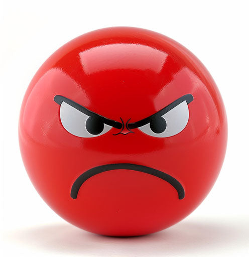 Red angry ball with red angry face on white background