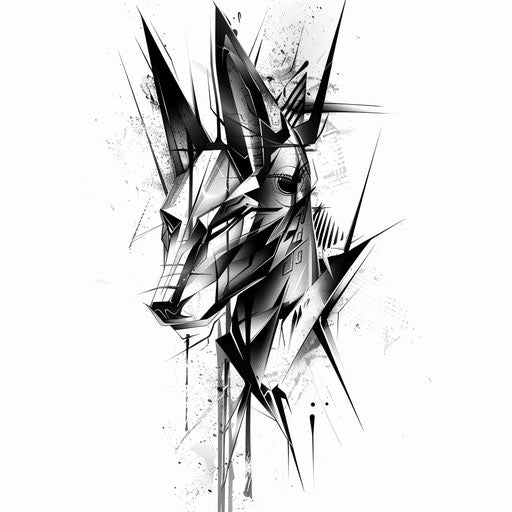 Abstract Anubis tattoo stencil blending modern art techniques on white background