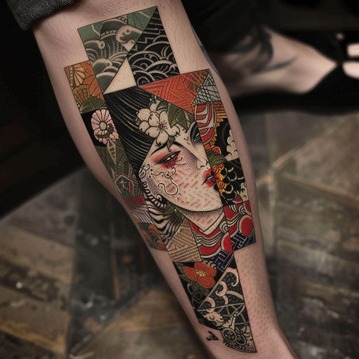 Japanese motifs patchwork tattoo Ami James style