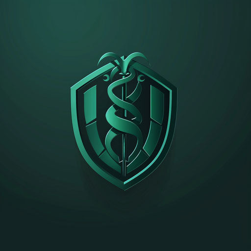 Professional doctor logo with a shield icon on a dark green background, conveying trustworthiness