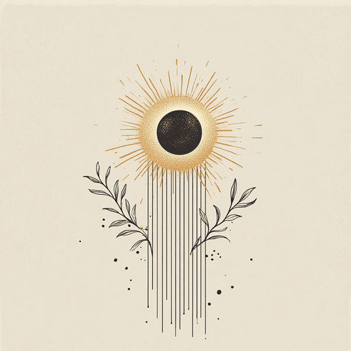 Cute flat tattoo sketch with minimalist sun in soft gold