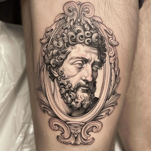 Elegant flat tattoo sketch with classical Roman motifs