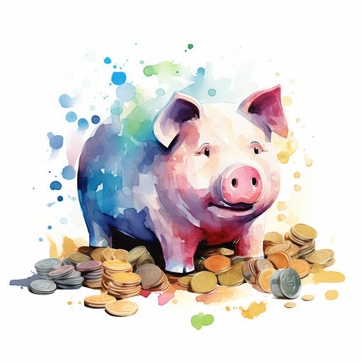 Piggy bank clipart in the style of Oil painting