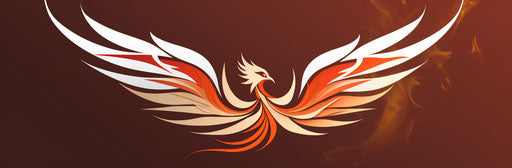 A red and orange logo for a phoenix-shaped monster