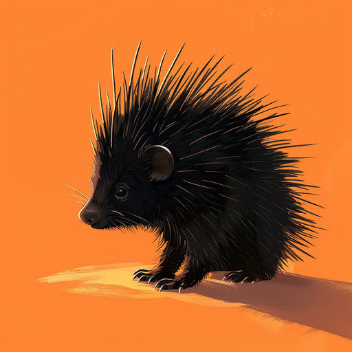 Realistic porcupine clipart on sunset orange background