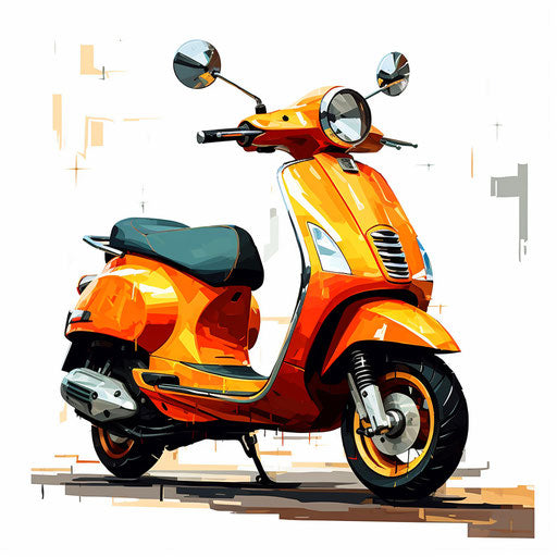 Scooter clipart in oil painting style on a white background