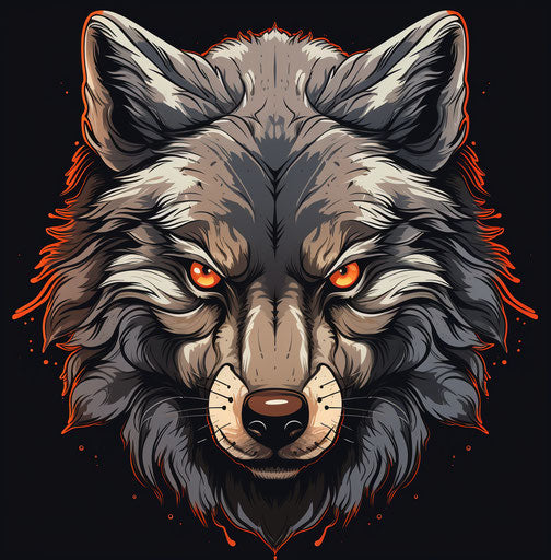 Wolf face vector cartoons, voidcore style, high resolution