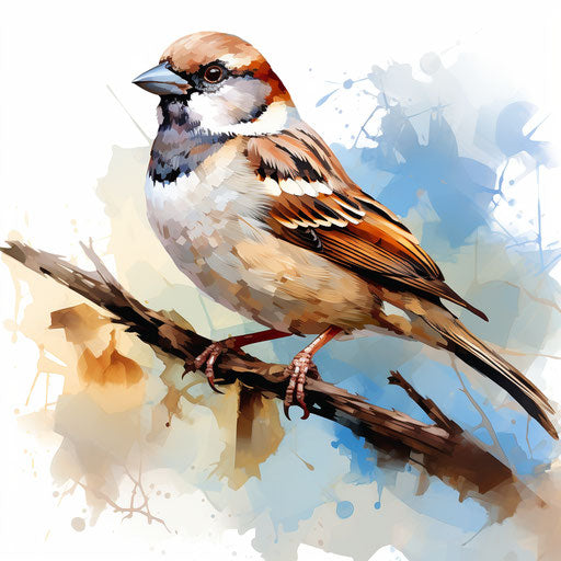 Sparrow illustration in oil paint style, white background
