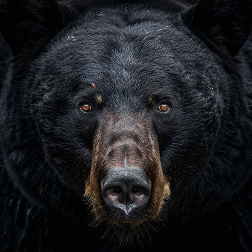 Black bear portrait with detailed fur and intense gaze, in the style of Frans Lanting