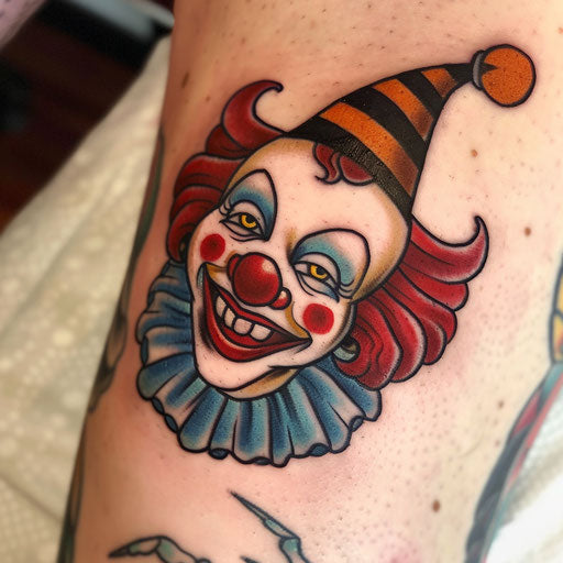 Vintage clown tattoo on white background