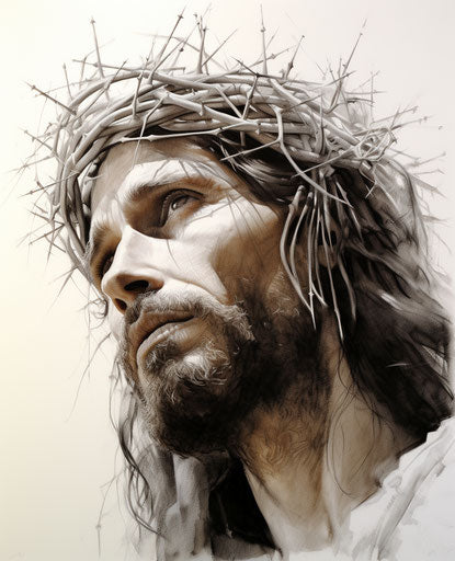 Drawing of Jesus with crown of thorns in photo-realistic style