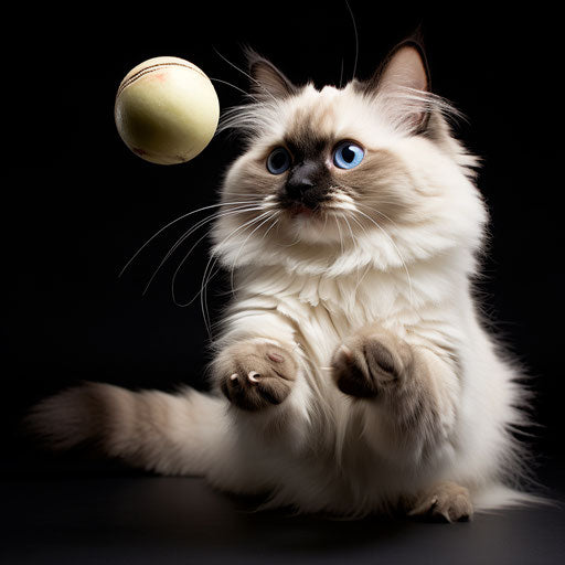 Birman cat playing with a ball