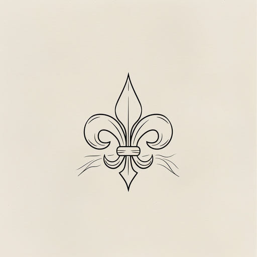 Minimalist tattoo sketch of a fleur de lis in a single line art style with no fill