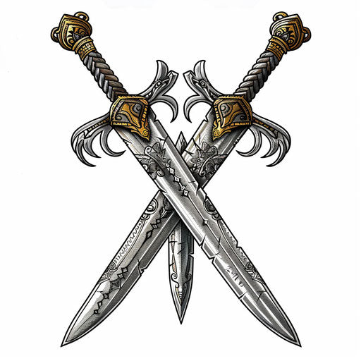 Flat tattoo sketch of two crossed swords