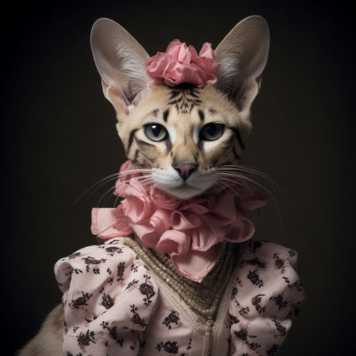 A serval cat dressed as a woman