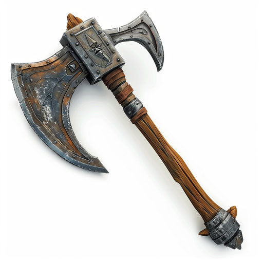 Illustration of an axe in a photo realistic style on a flat white background
