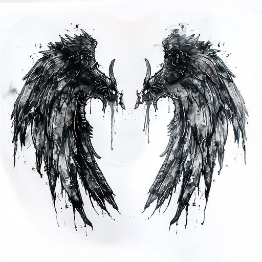Gothic style demon wings tattoo design on white background