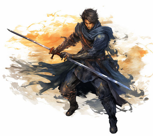 The man with a sword in sumi-e style, detailed, 32k uhd