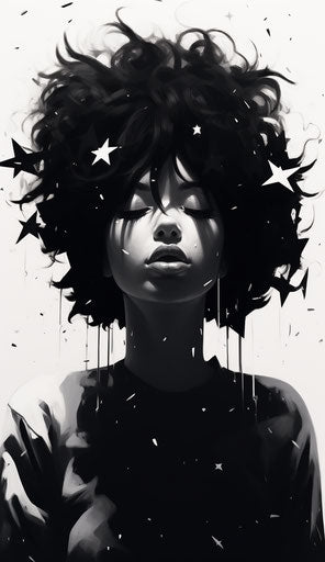 Black stars on white background, anime aesthetic style