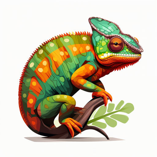 Chameleon in the style of Chiaroscuro Art, on white background