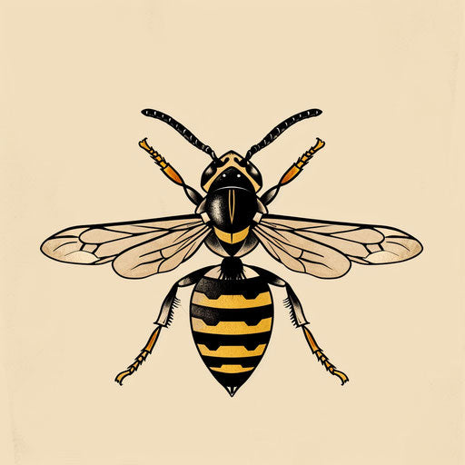 Hand-drawn tattoo sketch of a wasp with naturalistic details and a simple, flat design