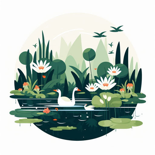 Minimalist pond illustration on white background