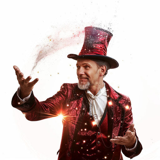 Realistic magician clipart on white background, bright colors