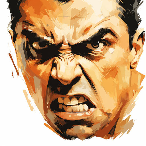 Angry face in the style of oil painting, on a white background