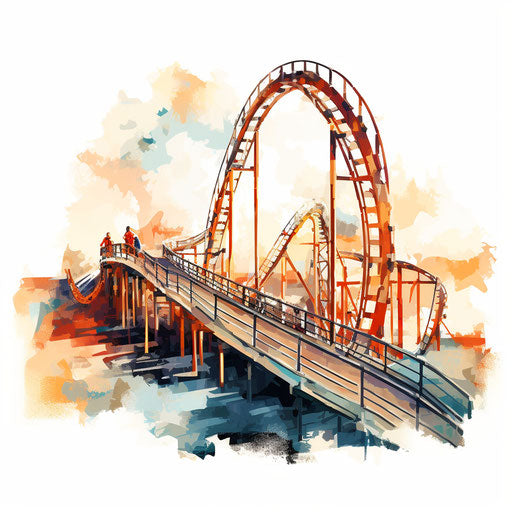Roller coaster clip in the style of Impressionistic Art, on white background