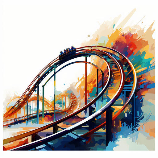 Roller coaster clipart in the style of Impressionistic Art
