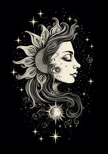 The sun and moon with stars in the background