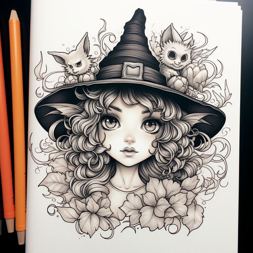 A cute witch coloring book for Halloween
