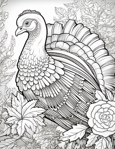 Ornate turkey coloring page in the style of Mandy Disher