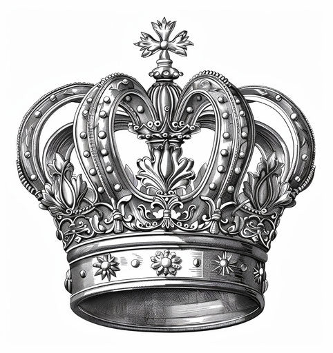 Black and white crown, detailed hyper-realistic design, Danish