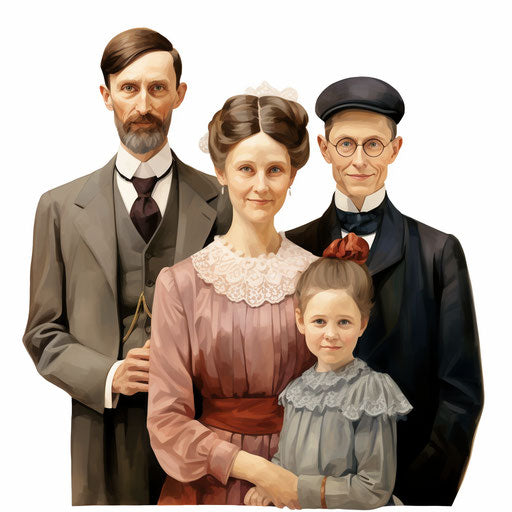 Family members graphic in Oil painting style, on white backdrop