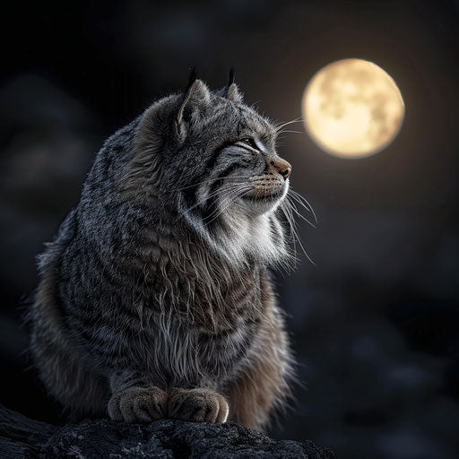Pallas's cat captured in a serene moment under the moonlight