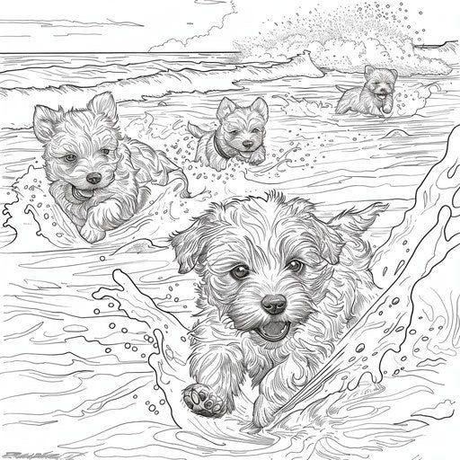 Puppies playing at the beach